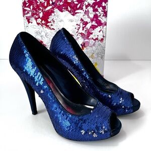 Chinese Laundry Women Ladybug Blue Sparkling Sequin Peep Toe Stiletto Heels 6.5